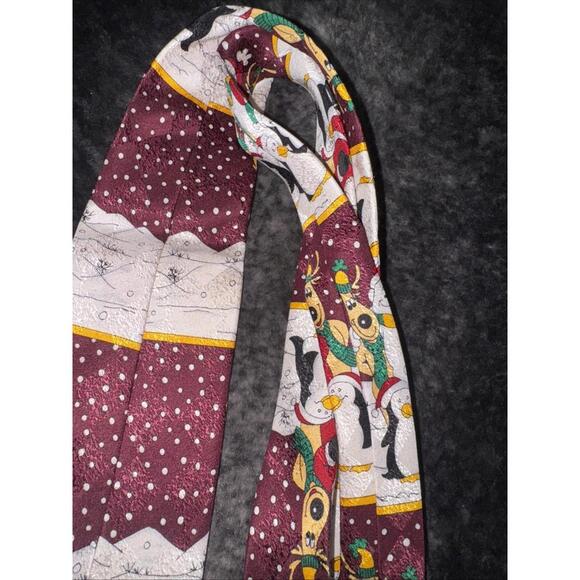 Men’s Silk Christmas Tie By Adolfo Santa,‎ Polar Bears, Reindeer And Penguins - Picture 8 of 8